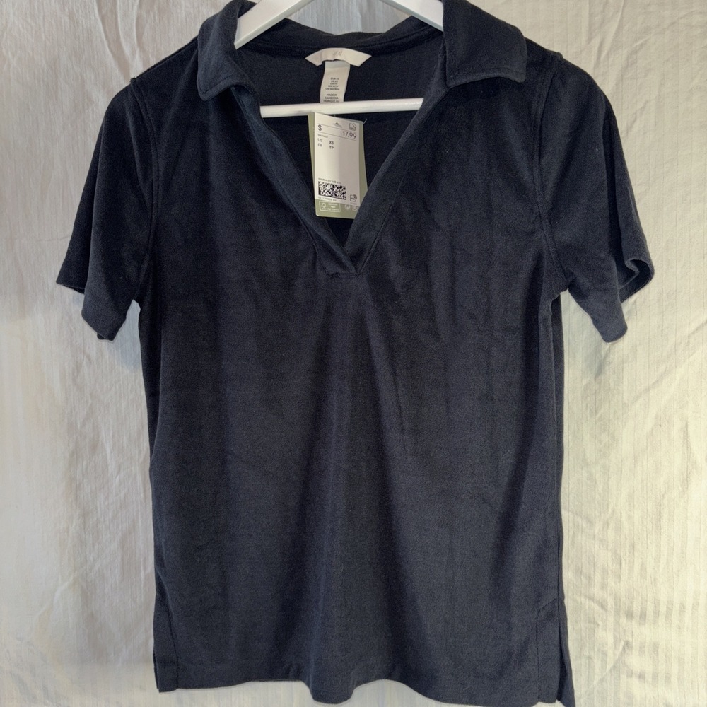 H&M Womens V Neck Knit Top With Short Sleeve Size XS V Neck Collared